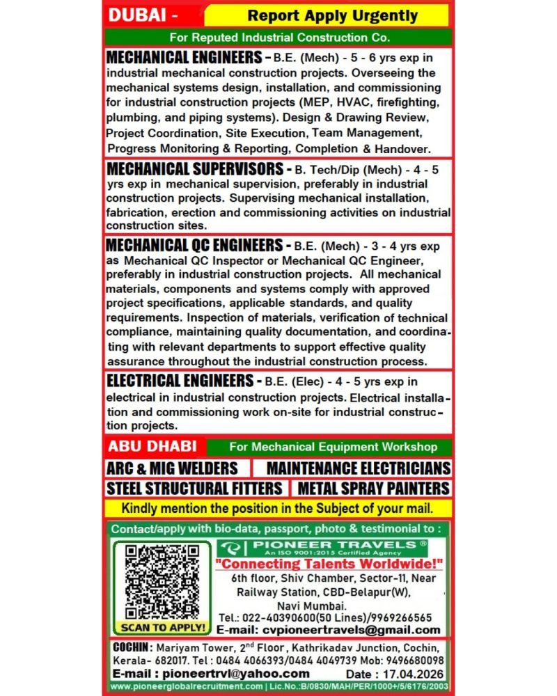 Urgent Hiring for UAE