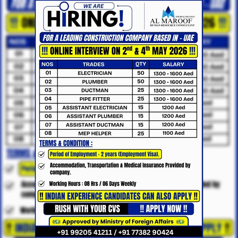 Urgent Hiring for UAE