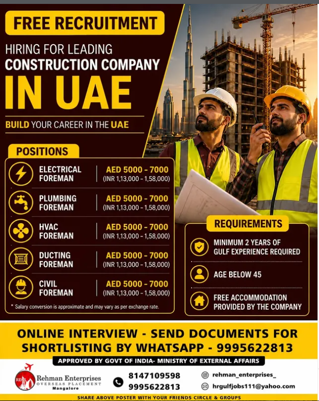 Urgent Hiring for UAE