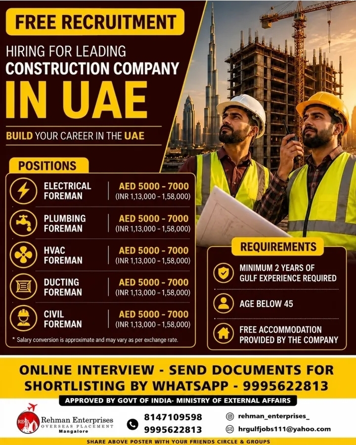 Urgent Hiring for UAE