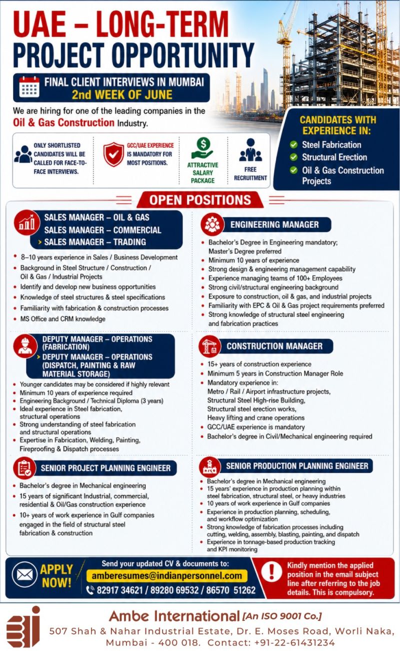 Urgent Hiring for UAE