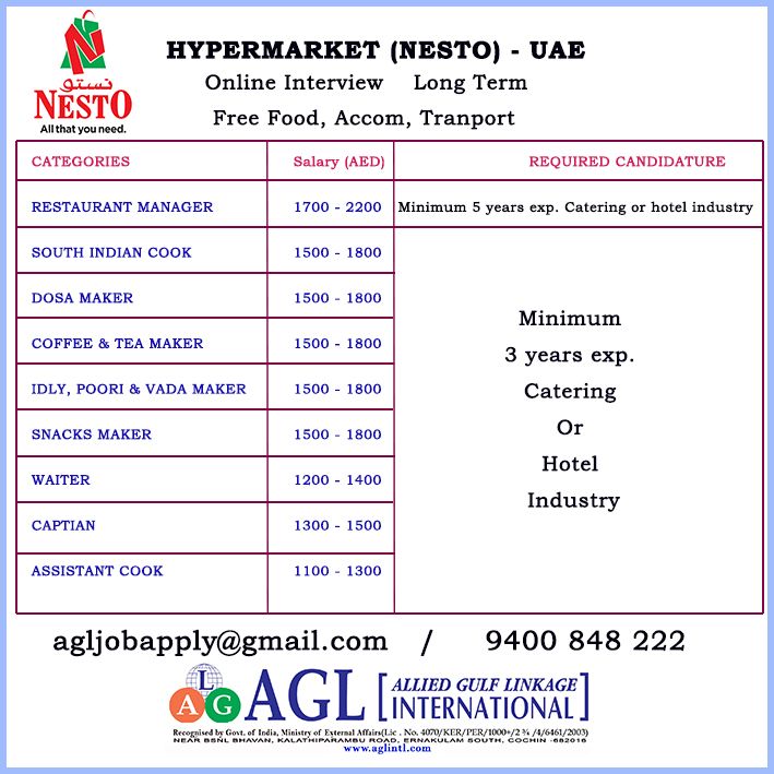 Urgent Hiring for UAE