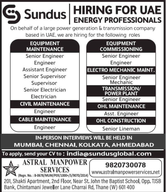Urgent Hiring for UAE