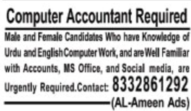Urgent Requirement: Computer Accountant