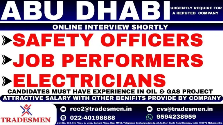 Urgent Requirement For Abu Dhabi