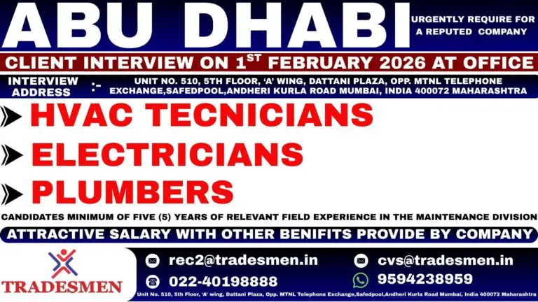Urgent Requirement For Abu Dhabi