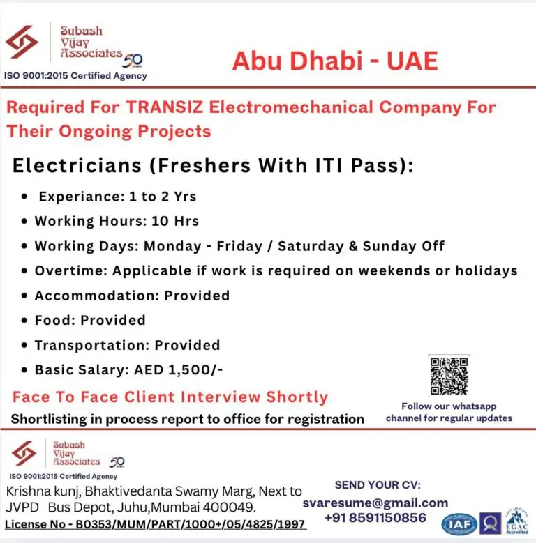 Urgent Requirement For Abu Dhabi