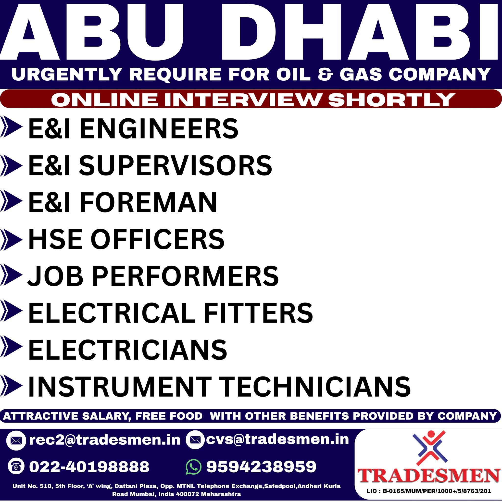 Urgent Requirement For Abu Dhabi