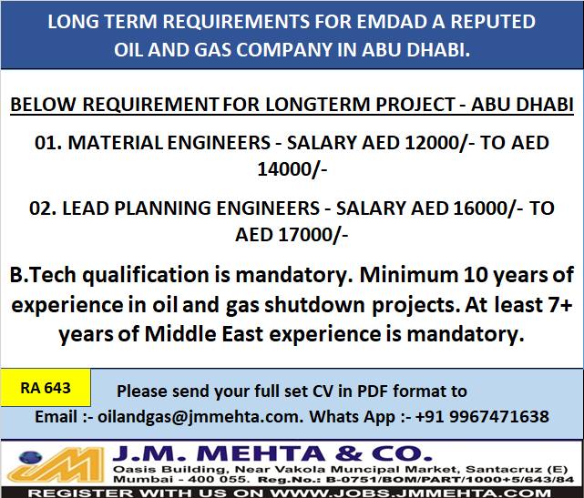 Urgent Requirement for Abu Dhabi