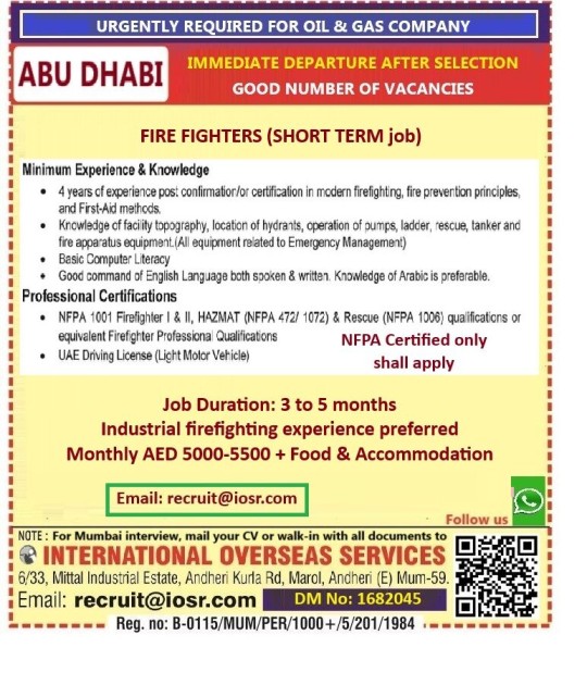 Urgent Requirement For Abu Dhabi