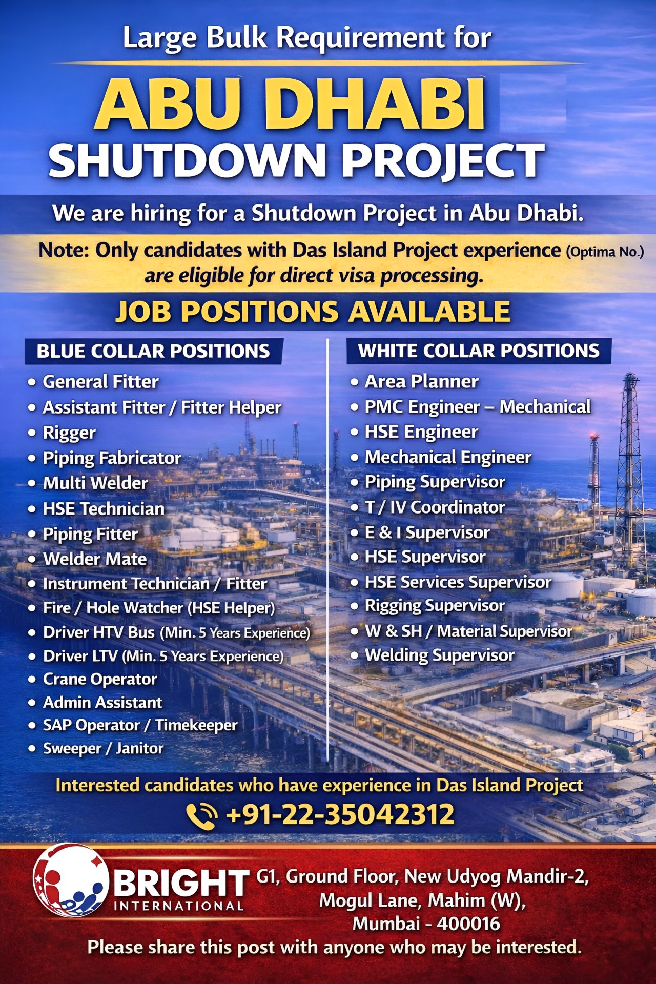 Urgent Requirement For Abu Dhabi