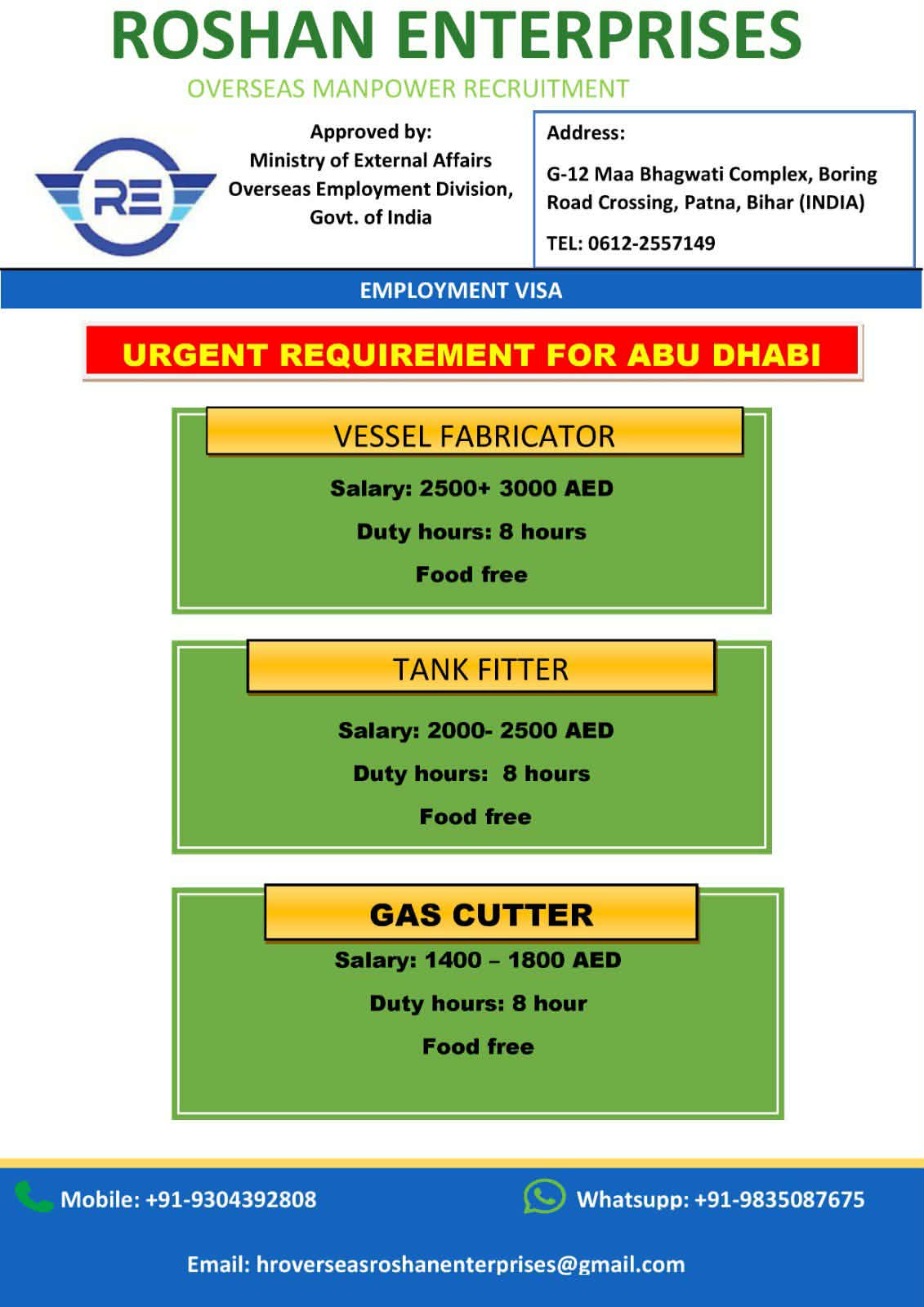 Urgent Requirement For Abu Dhabi
