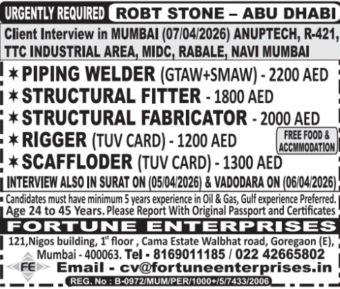 Urgent Requirement For Abu Dhabi