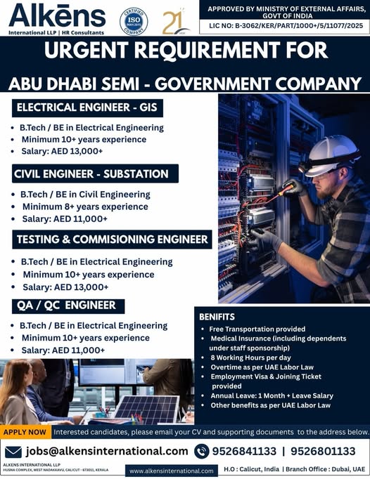 Urgent Requirement For Abu Dhabi