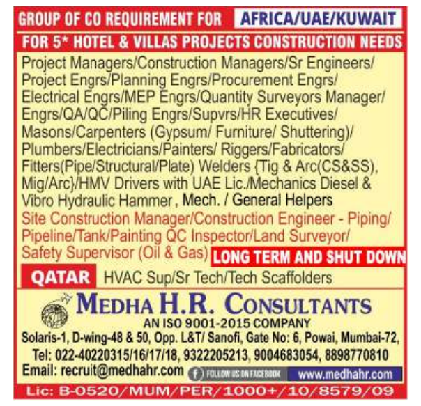 Urgent Requirement for Africa & Gulf