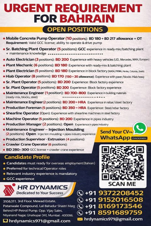 Urgent Requirement For Bahrain