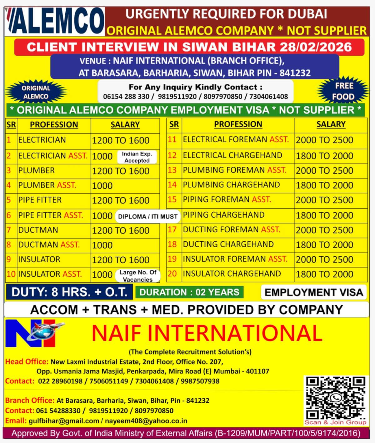 Urgent Requirement For Dubai