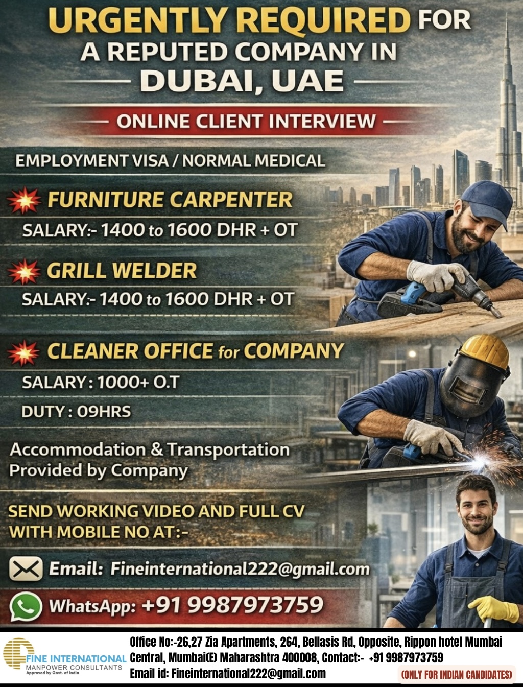 Urgent Requirement For Dubai