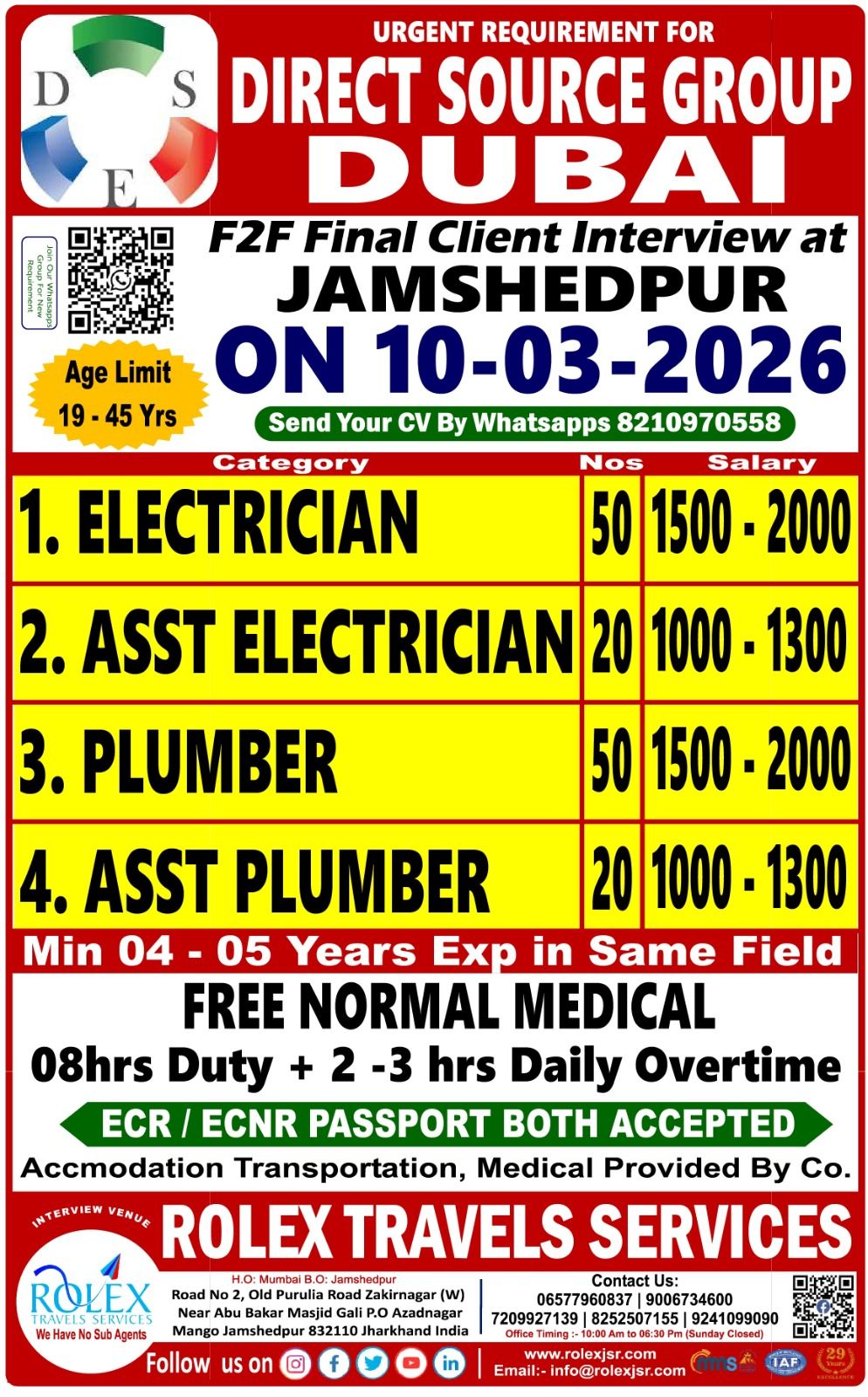 Urgent Requirement For Dubai