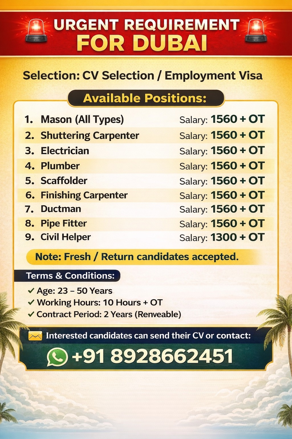Urgent Requirement For Dubai