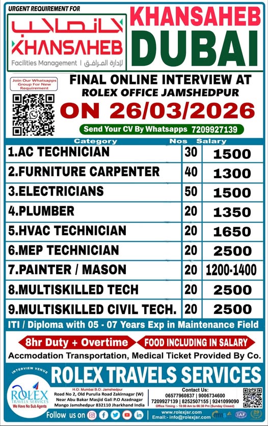 Urgent Requirement For Dubai