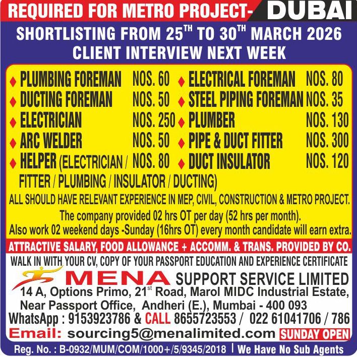 Urgent Requirement For Dubai