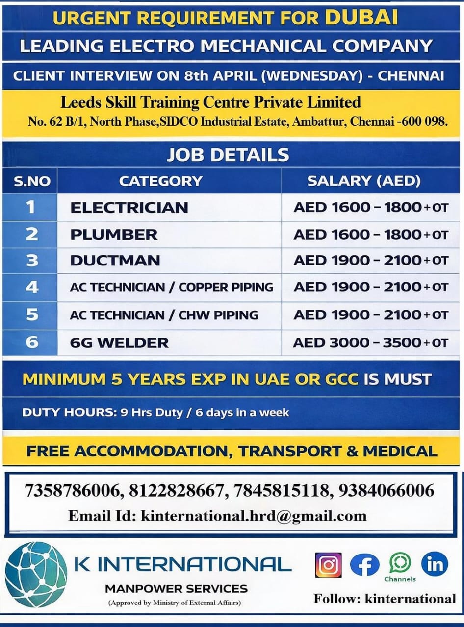 Urgent Requirement For Dubai