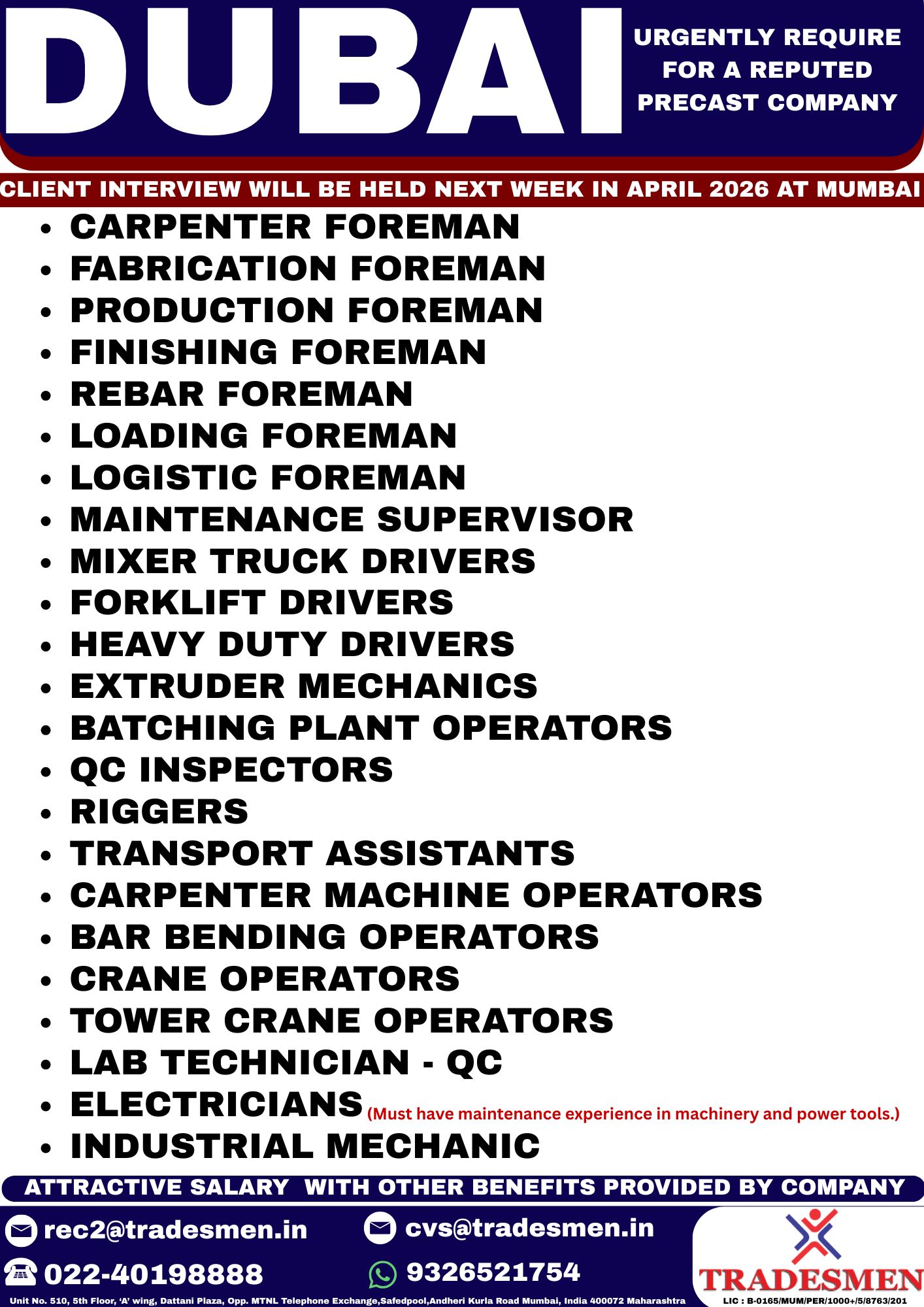 Urgent Requirement For Dubai