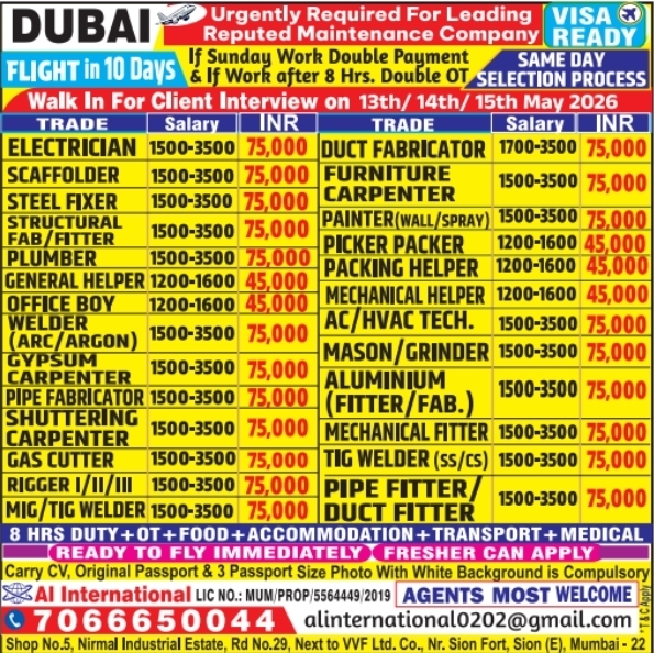 Urgent Requirement For Dubai