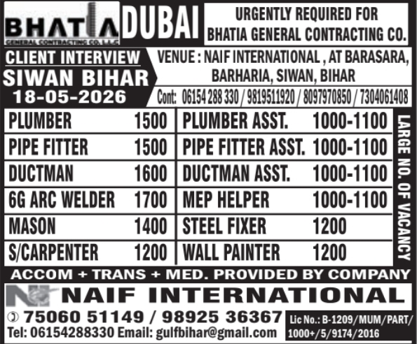 Urgent Requirement For Dubai