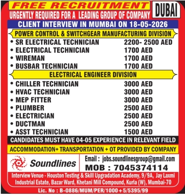 Urgent Requirement For Dubai