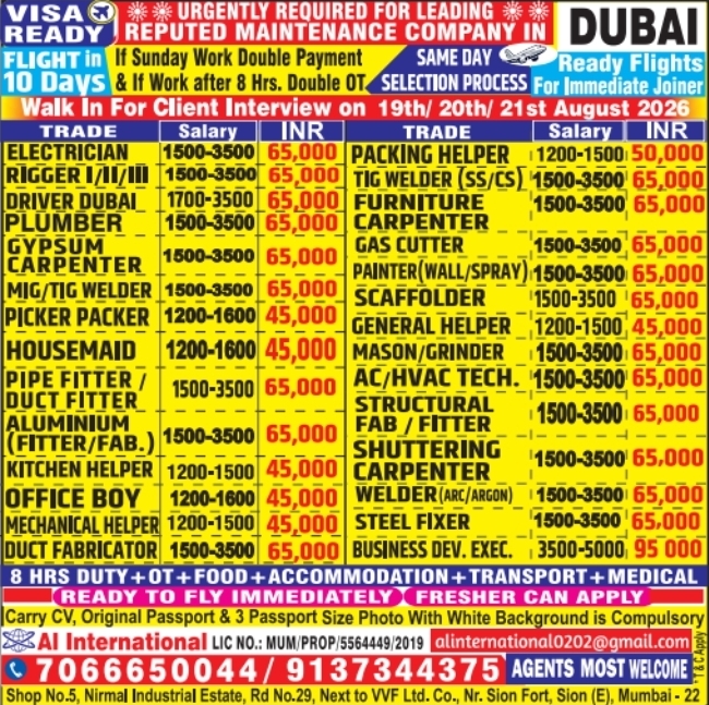 Urgent Requirement for Dubai