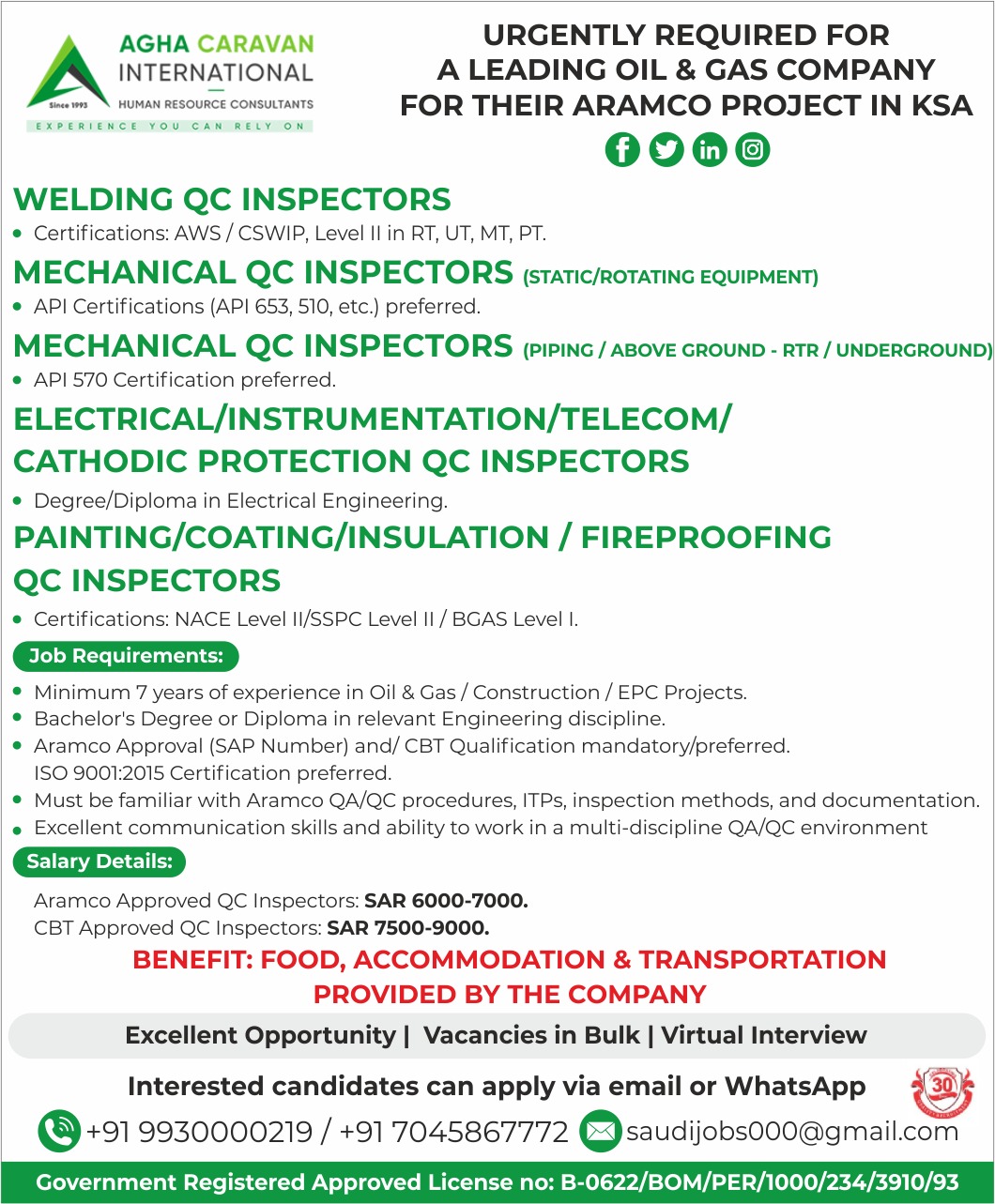 Urgent Requirement For KSA