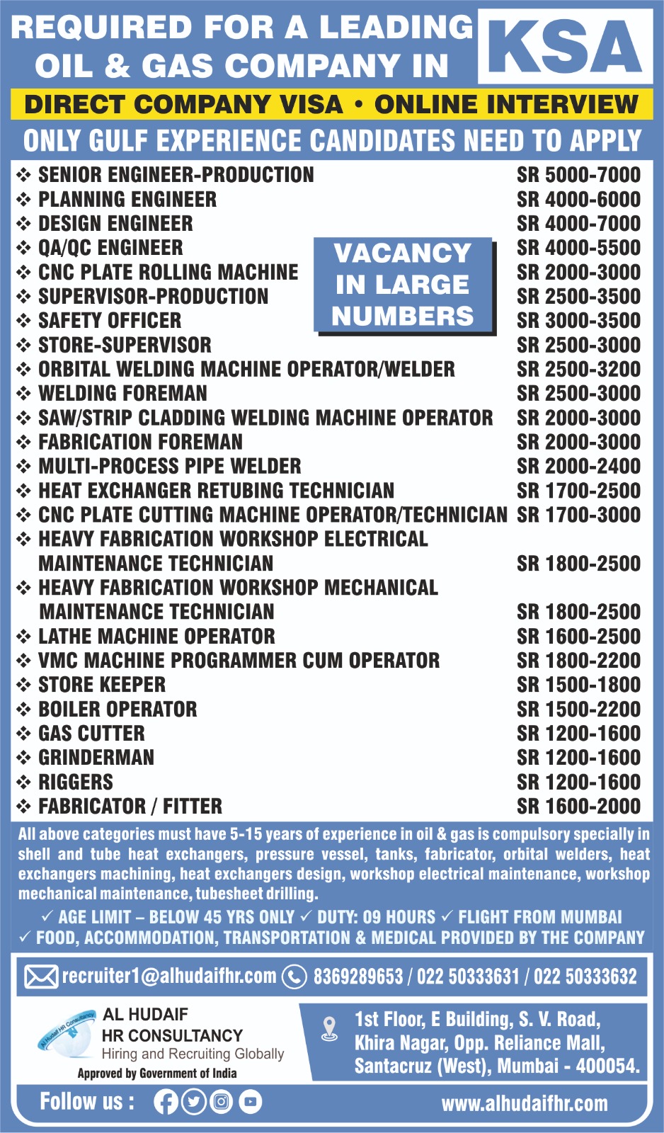 Urgent Requirement For KSA