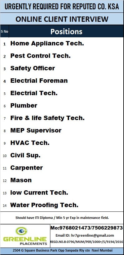 Urgent Requirement For KSA