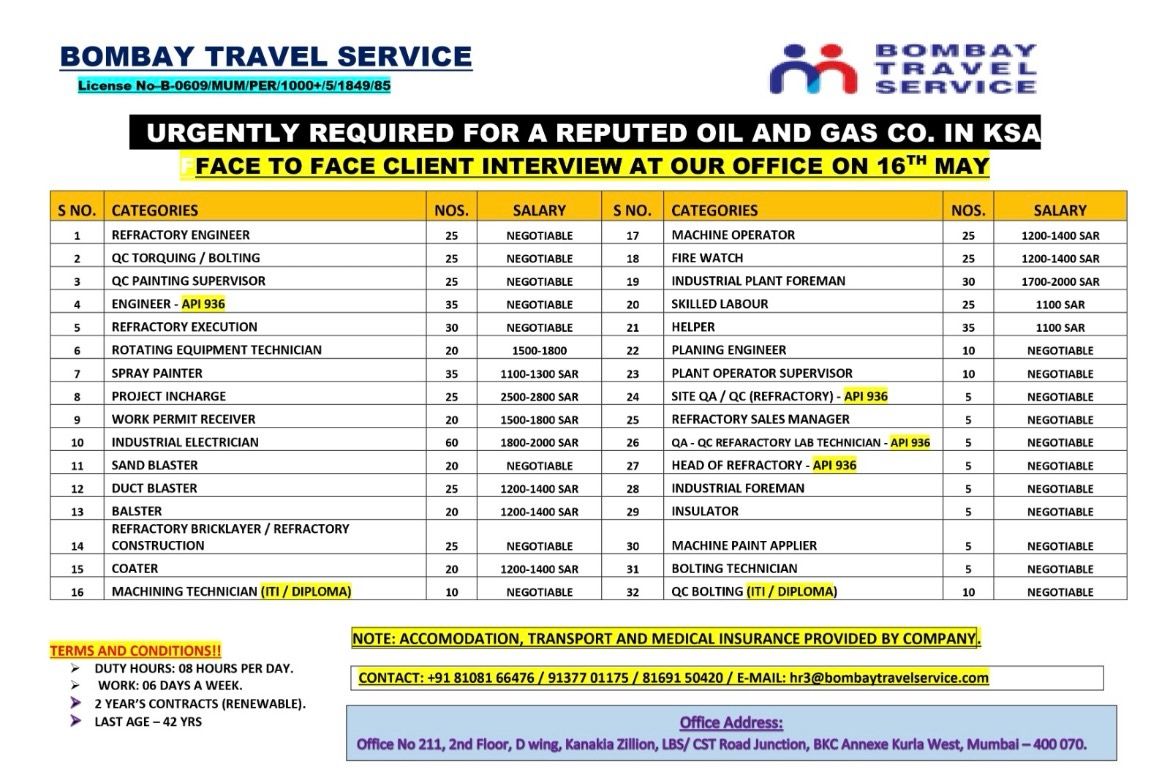 Urgent Requirement For KSA
