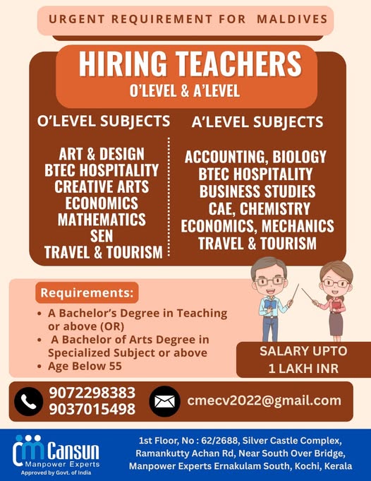 Urgent Requirement For Maldives