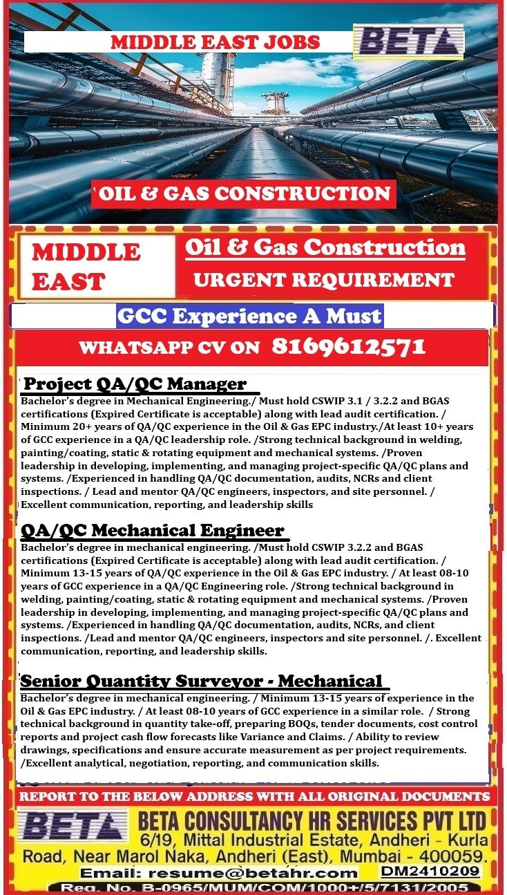 Urgent Requirement For Middle East