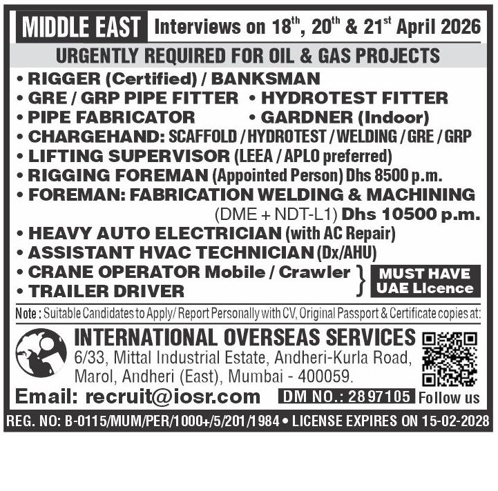 Urgent Requirement For Middle East