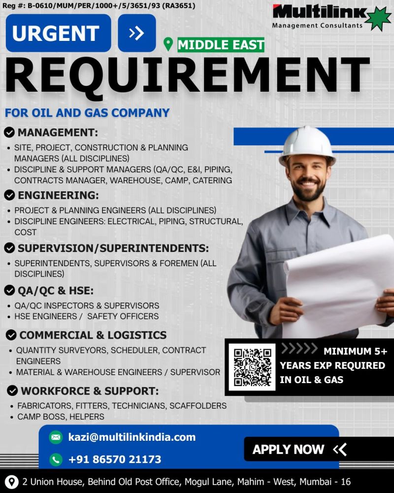 Urgent Requirement For Middle East