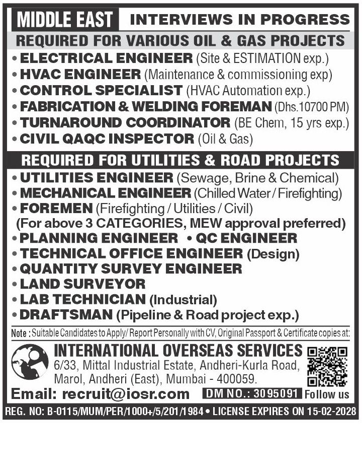 Urgent Requirement For Middle East