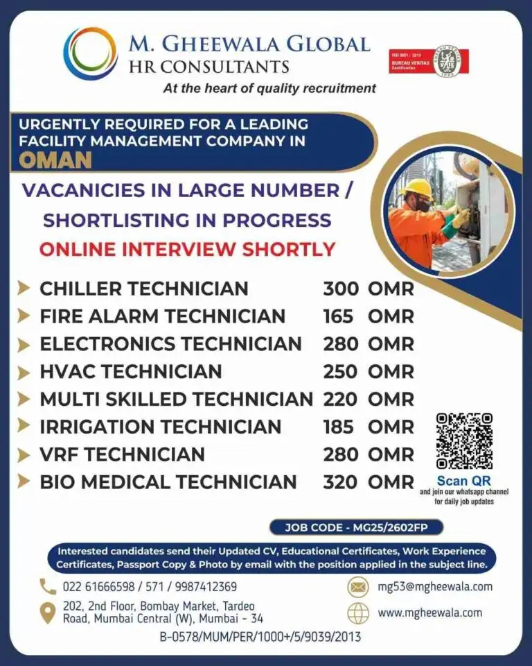 Urgent Requirement For Oman