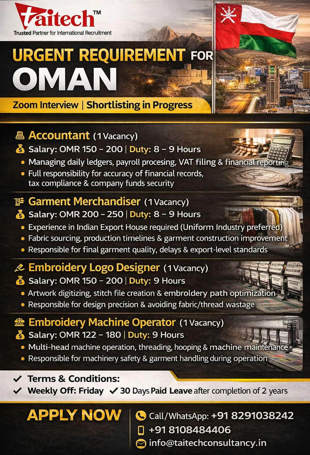 Urgent Requirement For Oman