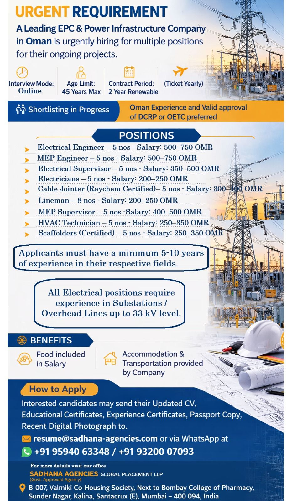 Urgent Requirement For Oman