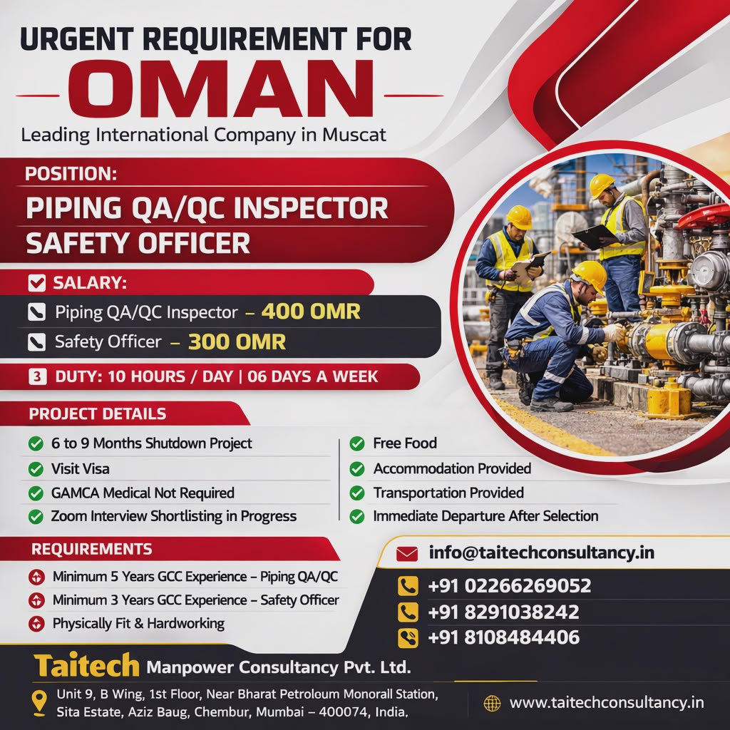 Urgent Requirement For Oman