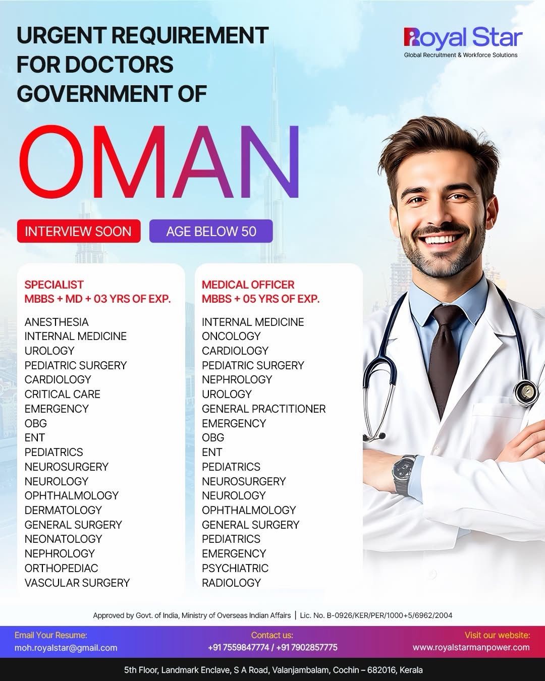 Urgent Requirement For Oman