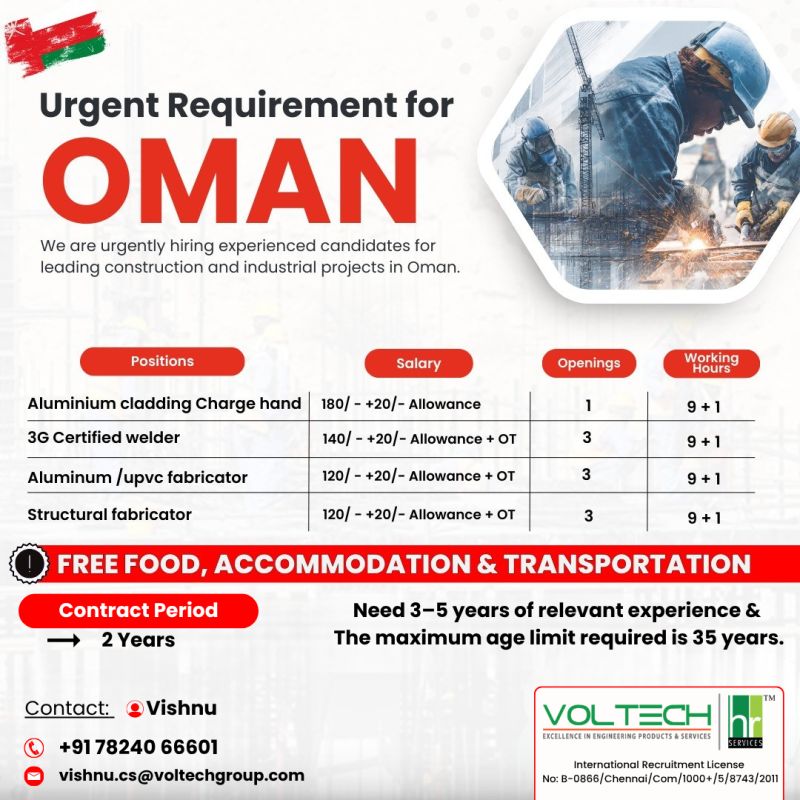 Urgent Requirement For Oman