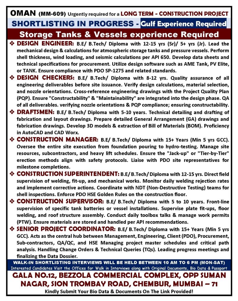 Urgent Requirement For Oman