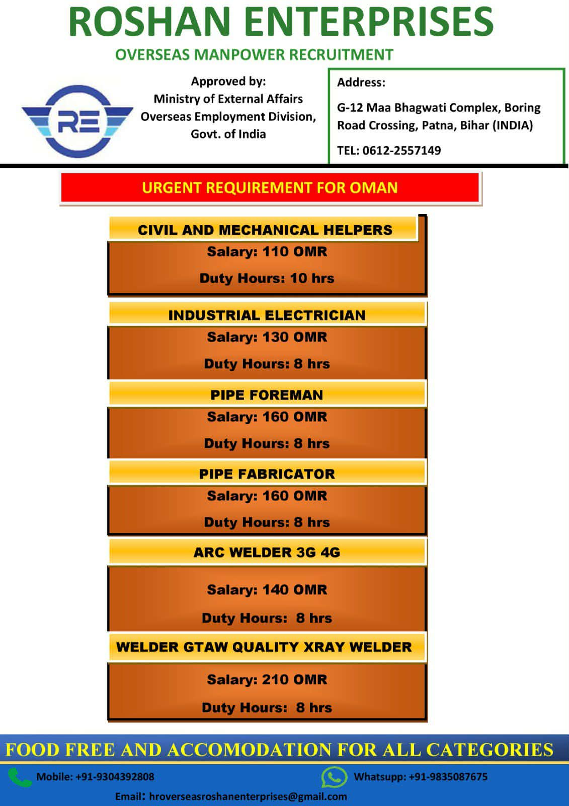 Urgent Requirement For Oman
