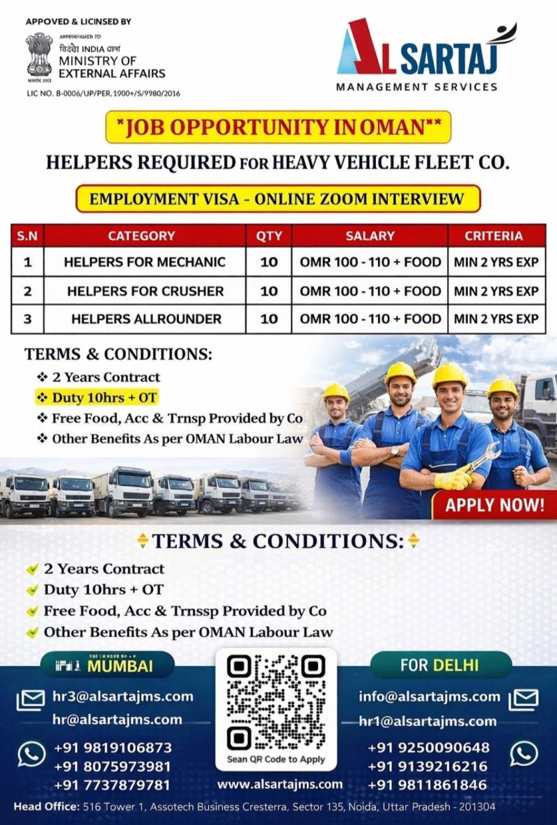 Urgent Requirement For Oman